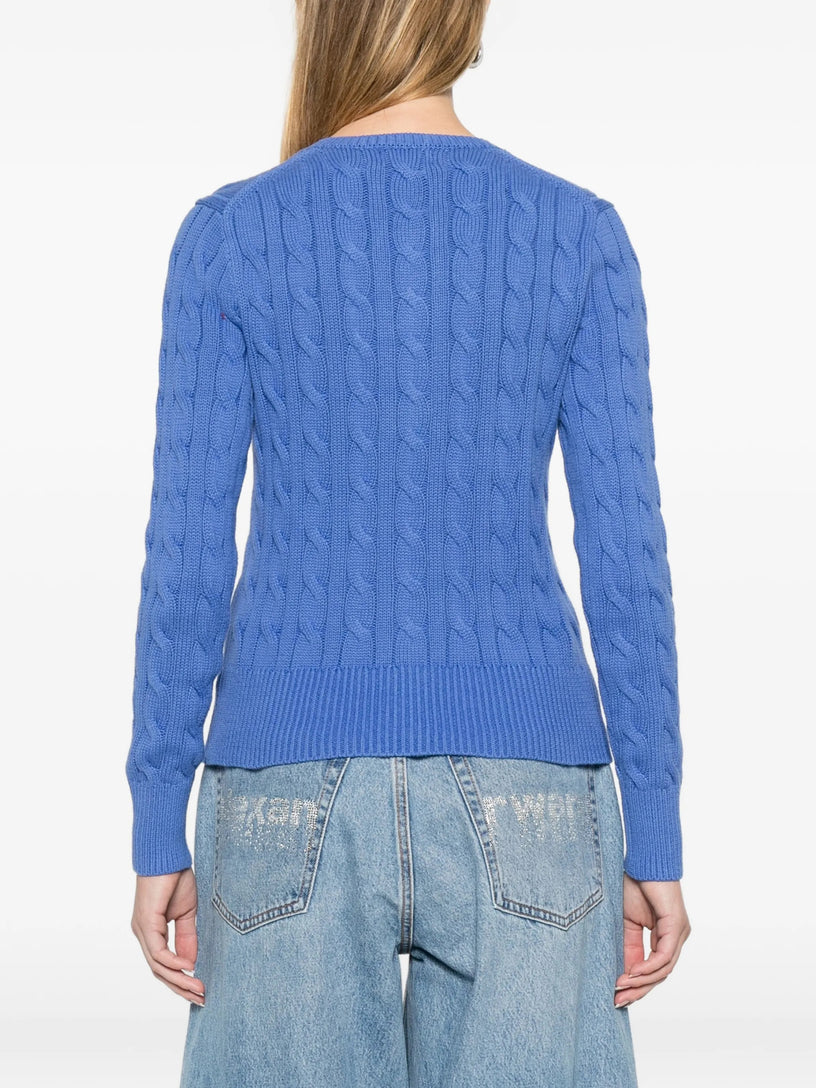 Crew neck cardigan in cable-knit cotton