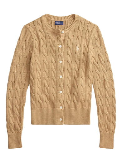 Crew neck cardigan in cable-knit cotton