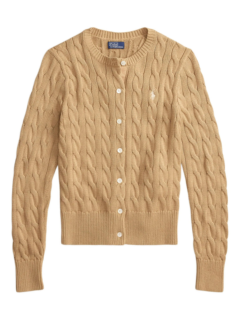 Crew neck cardigan in cable-knit cotton
