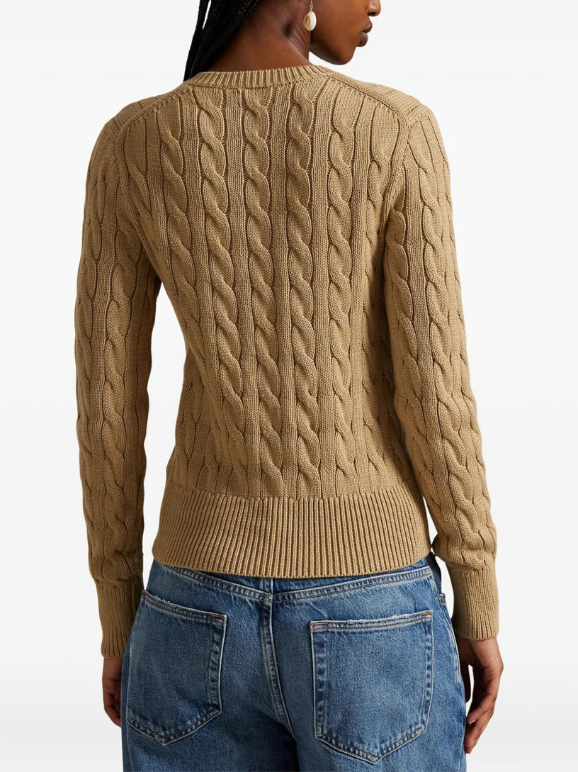 Crew neck cardigan in cable-knit cotton
