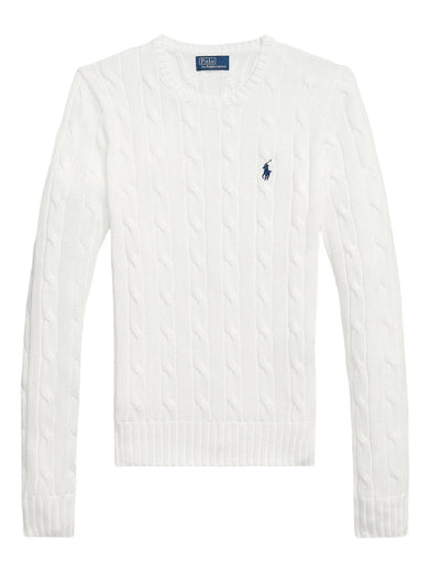 Crew neck sweater in cable knit cotton