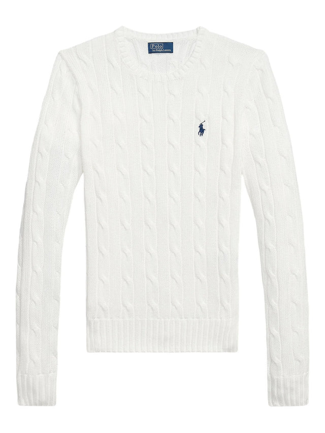 Crew neck sweater in cable knit cotton