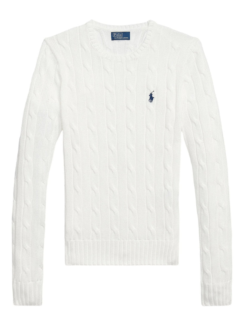 Crew neck sweater in cable knit cotton