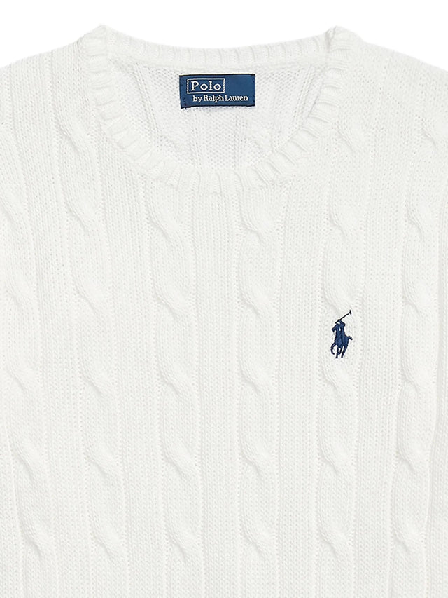 Crew neck sweater in cable knit cotton