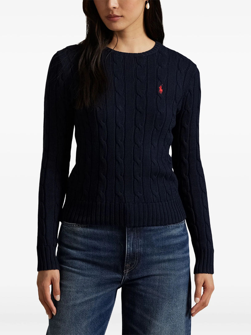 Crew neck sweater in cable knit cotton