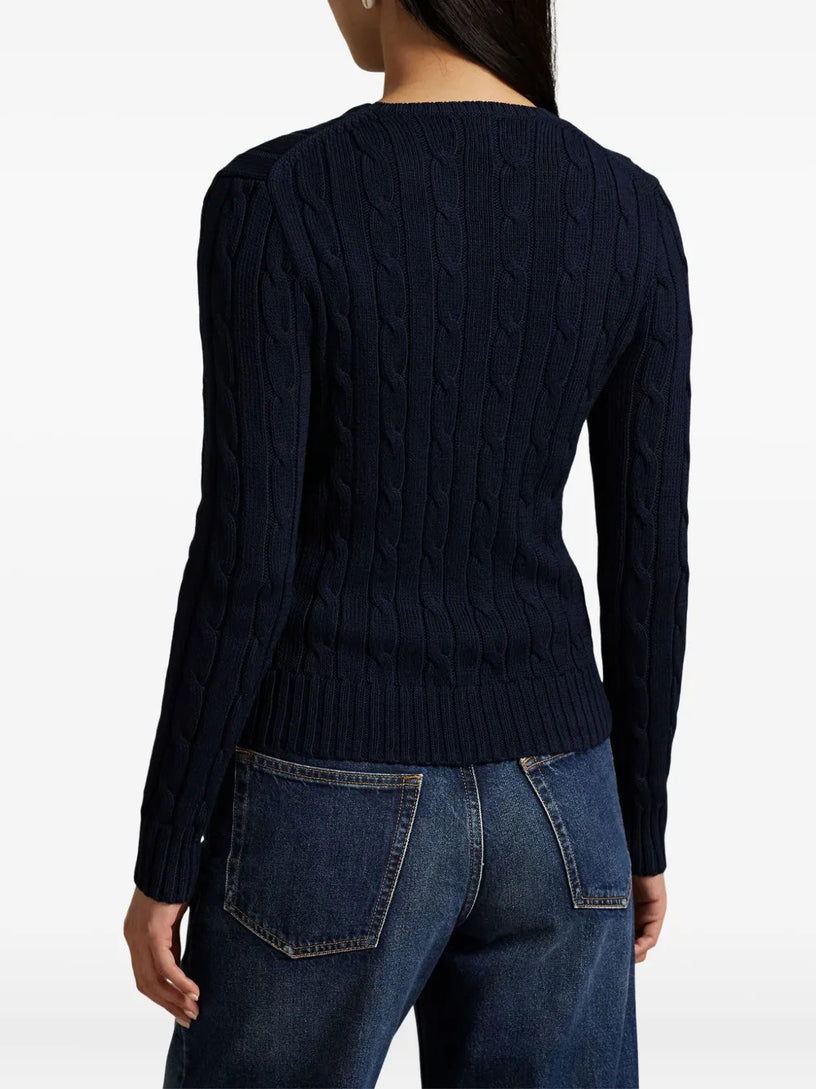 Crew neck sweater in cable knit cotton