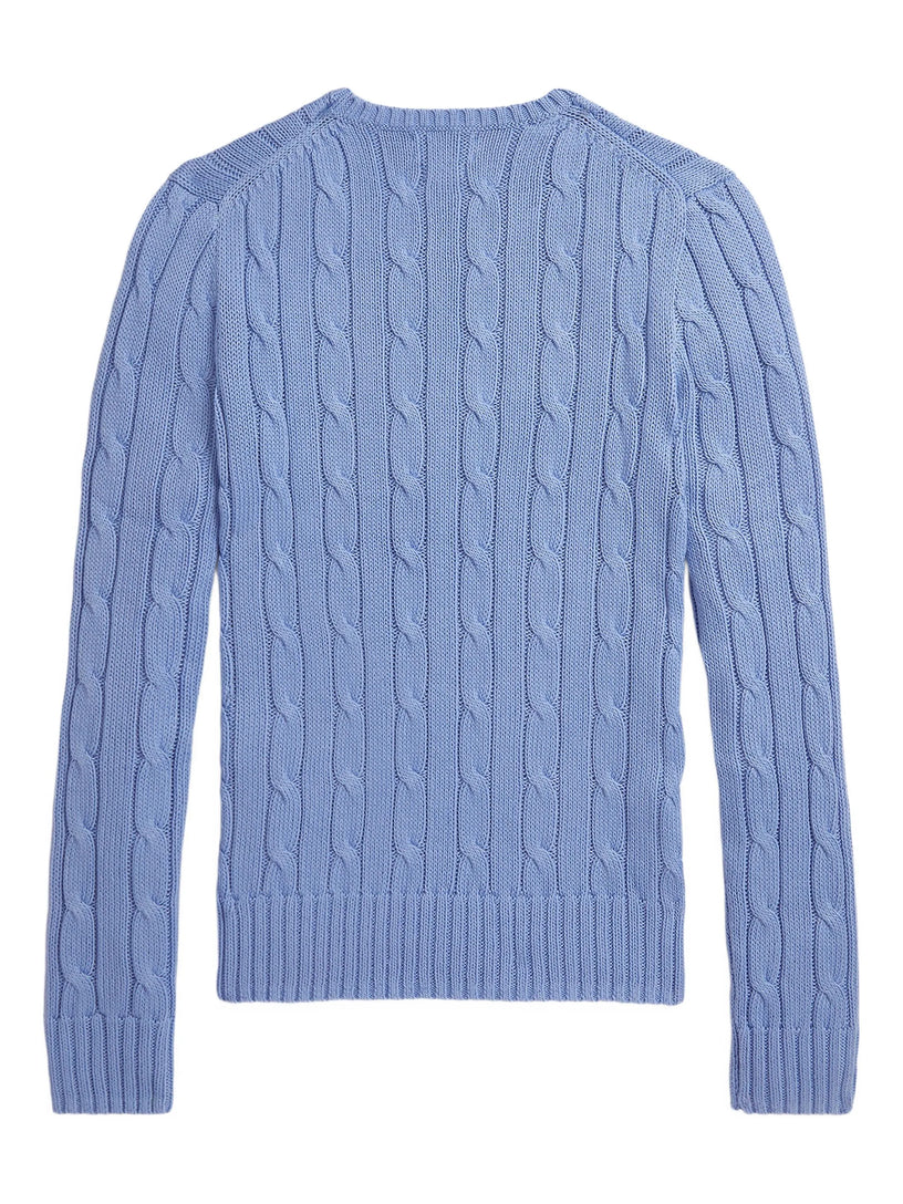 Crew neck sweater in cable knit cotton