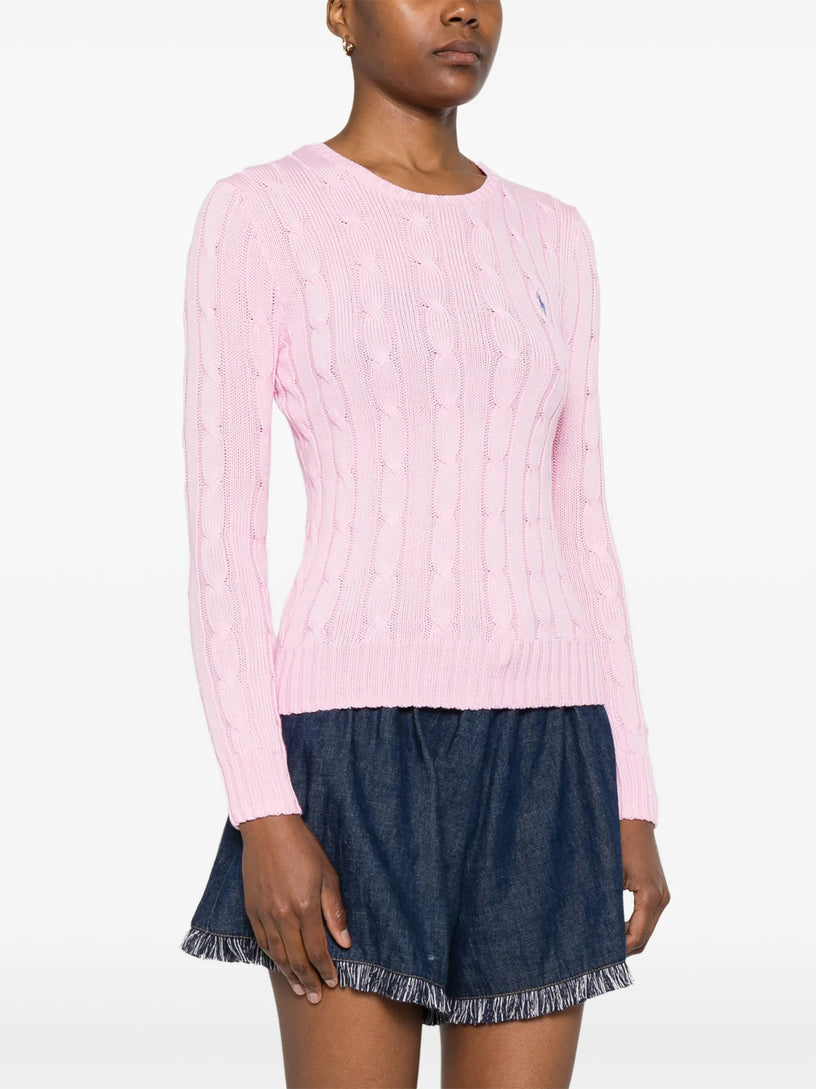 Crew neck sweater in cable knit cotton
