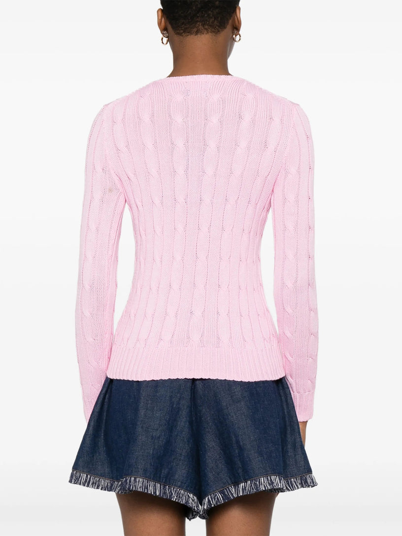 Crew neck sweater in cable knit cotton