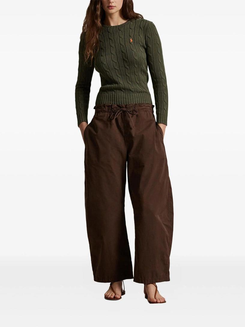 Crew neck sweater in cable knit cotton