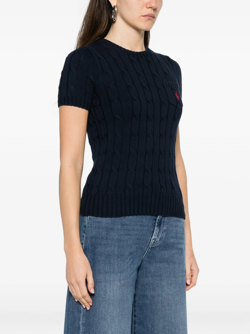 Short-sleeved cable-knit sweater