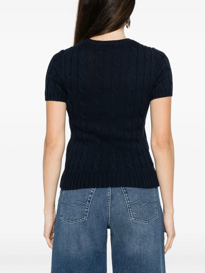 Short-sleeved cable-knit sweater