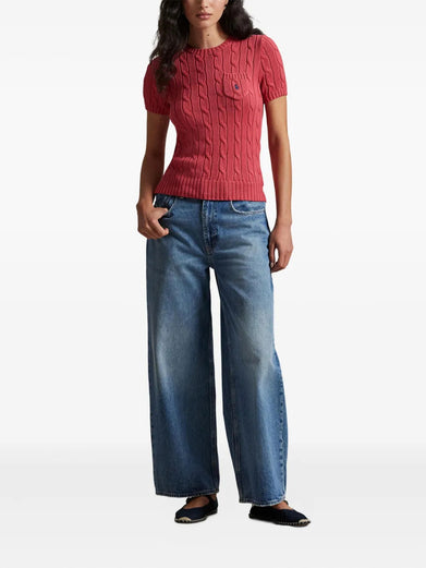 Short-sleeved cable-knit sweater