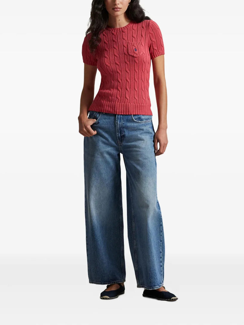 Short-sleeved cable-knit sweater