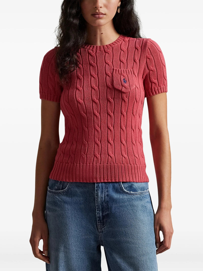 Short-sleeved cable-knit sweater