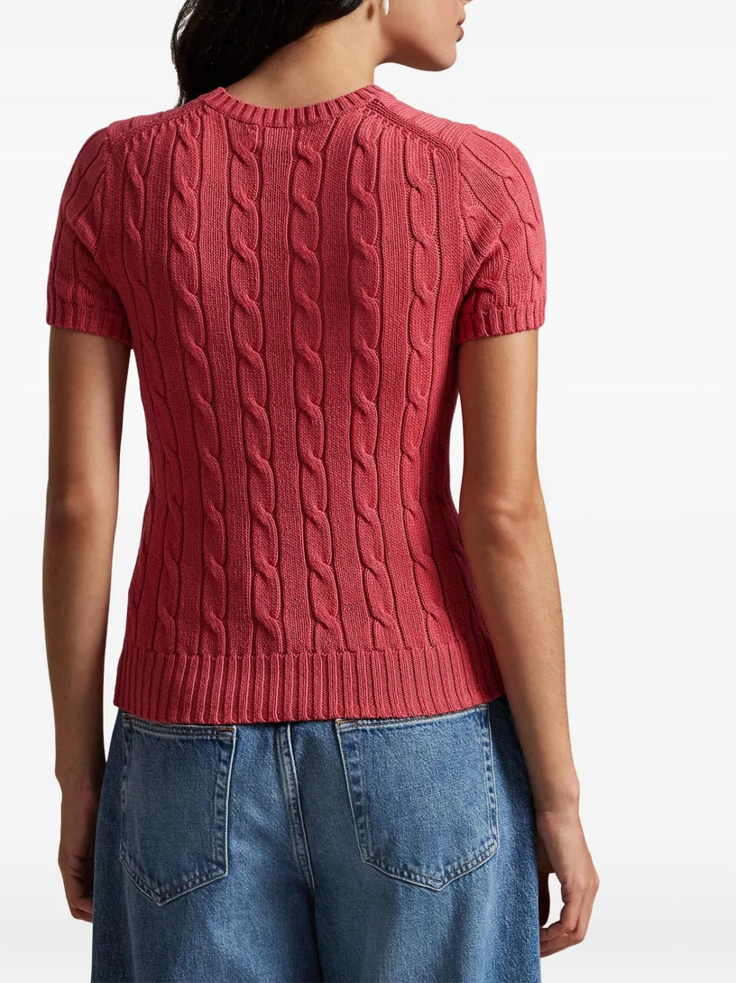 Short-sleeved cable-knit sweater