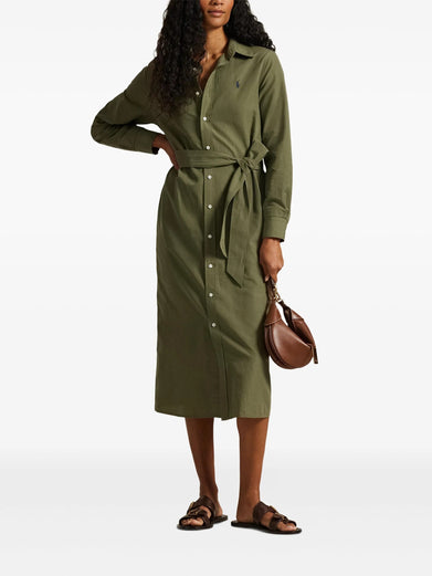 Cotton and linen shirt dress with belt