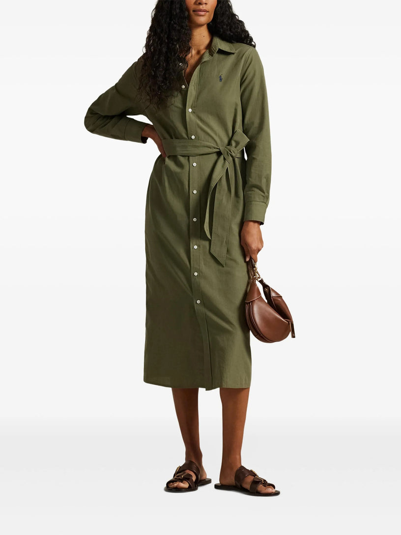 Cotton and linen shirt dress with belt