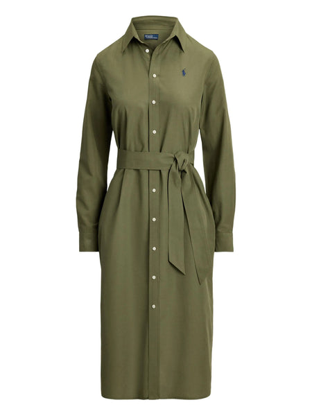 Cotton and linen shirt dress with belt POLO RALPH LAUREN Verde