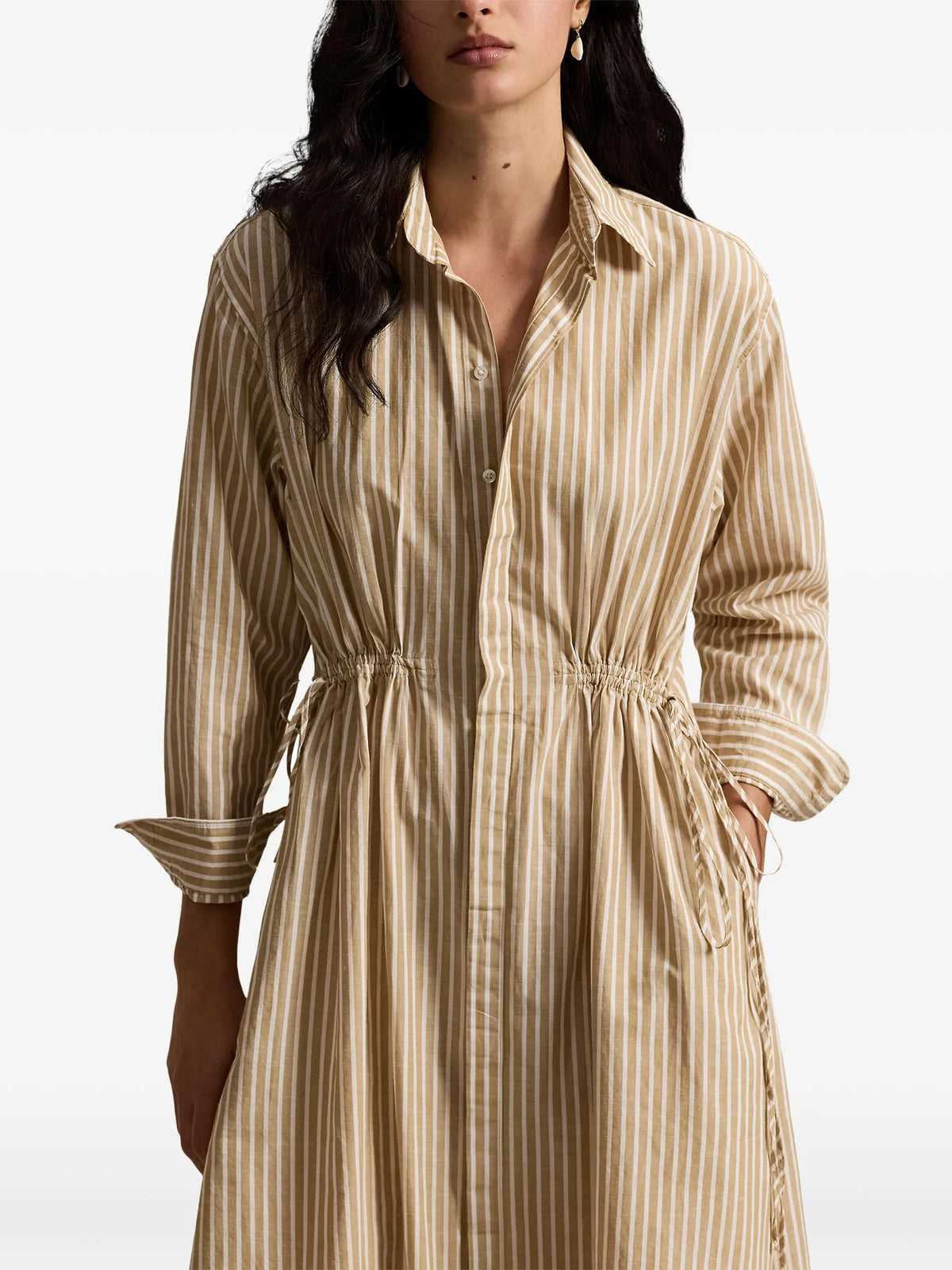 Striped Drawcord Shirtdress