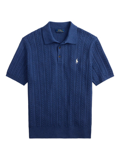 Cable-knit cotton polo shirt