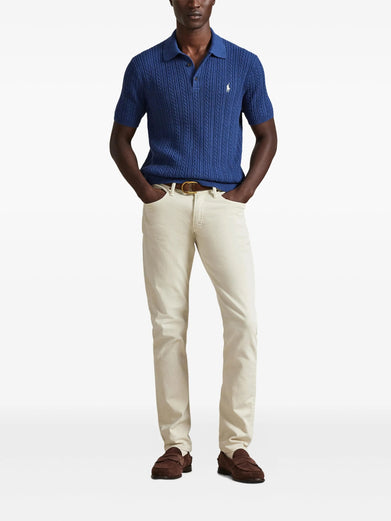 Cable-knit cotton polo shirt
