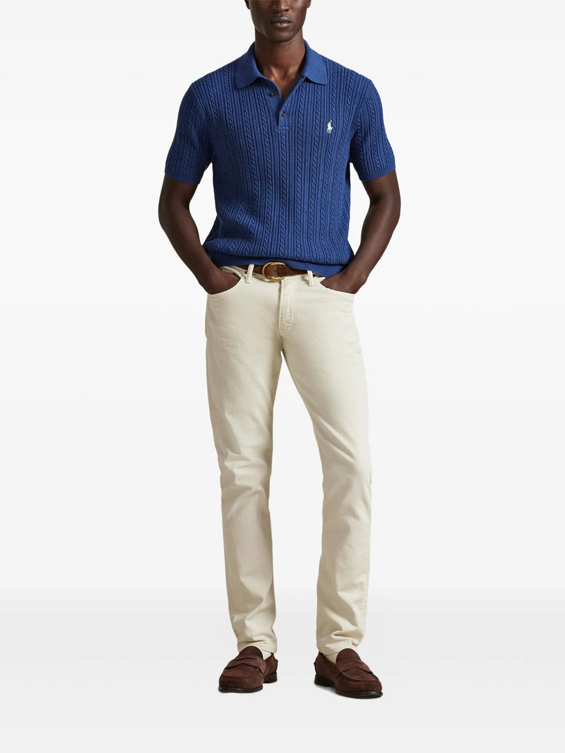 Cable-knit cotton polo shirt