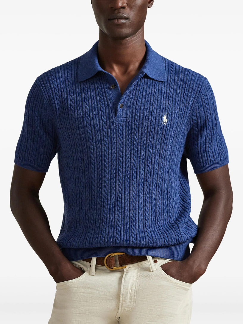 Cable-knit cotton polo shirt