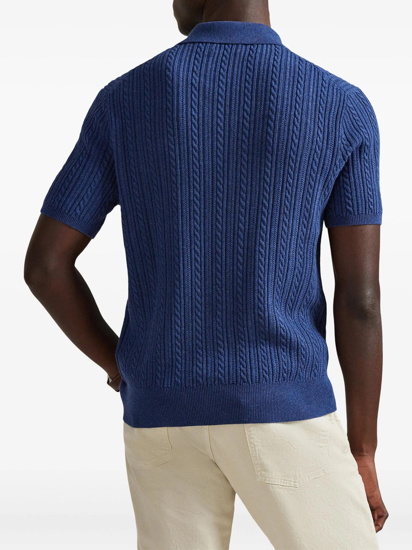 Cable-knit cotton polo shirt
