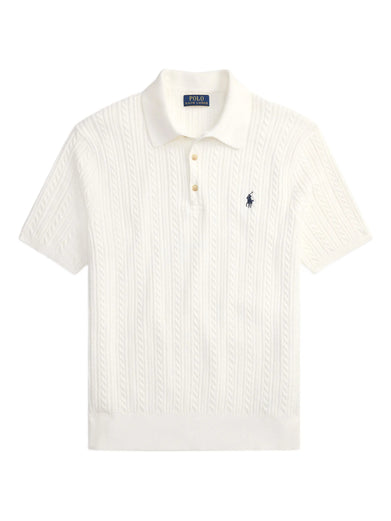 Maglia polo in cotone a trecce