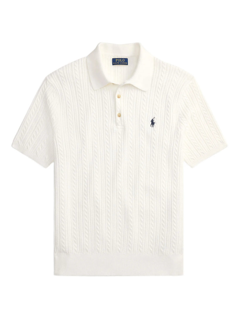 Maglia polo in cotone a trecce