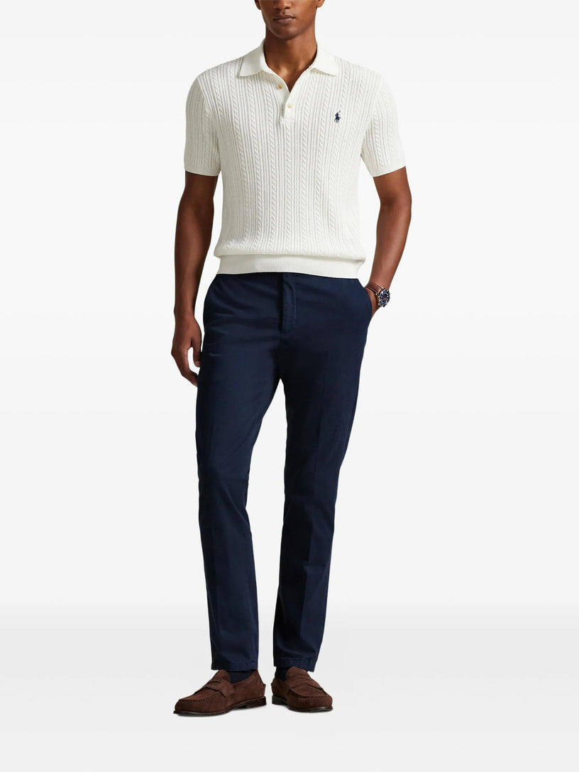 Maglia polo in cotone a trecce