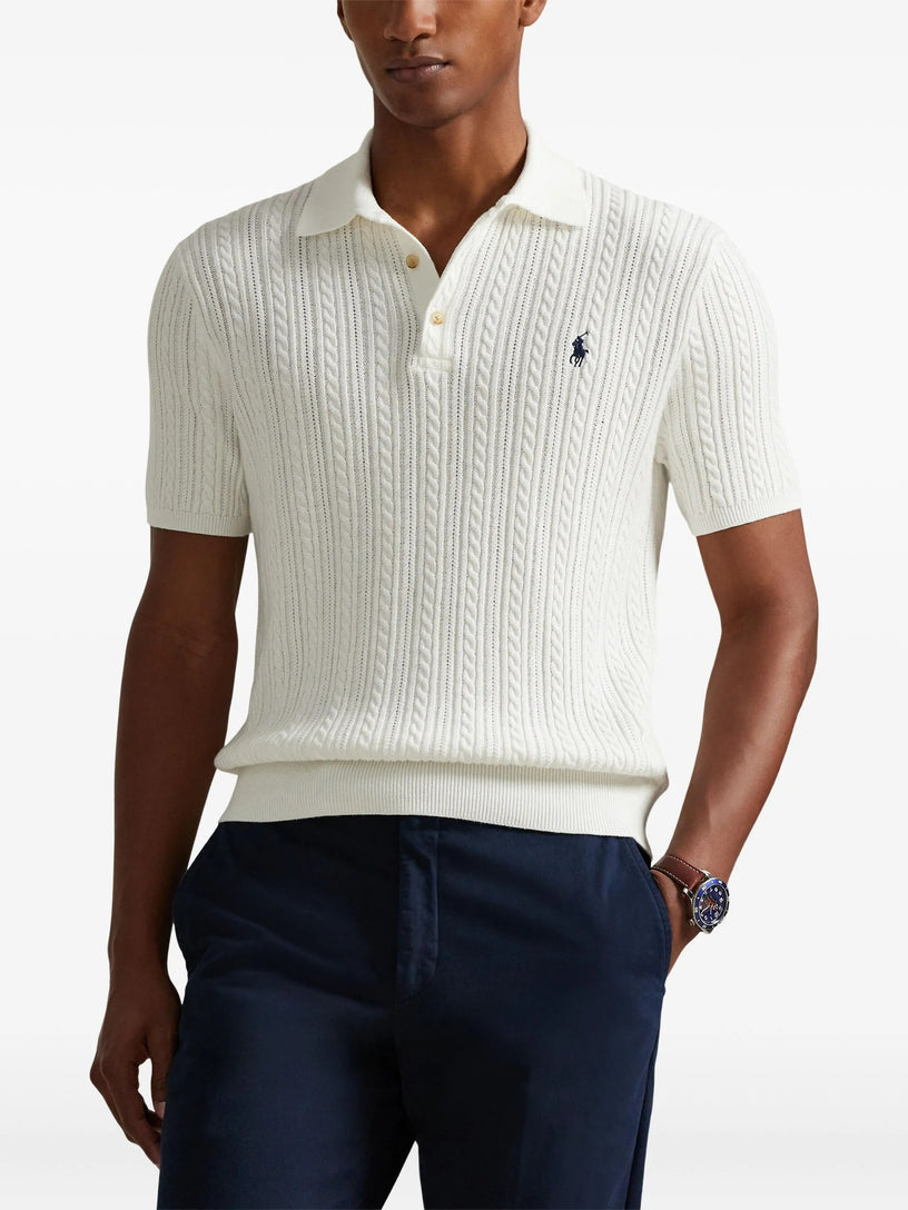 Maglia polo in cotone a trecce