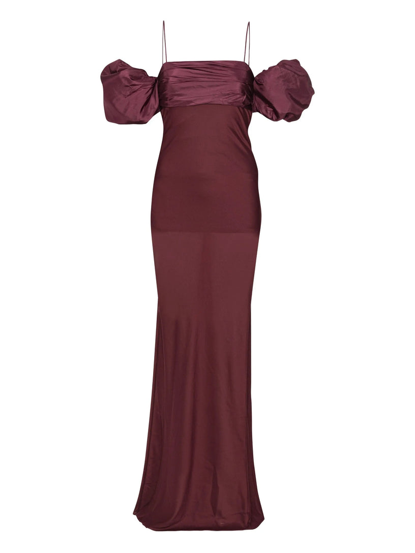 Chiffon dress with puffed sleeves