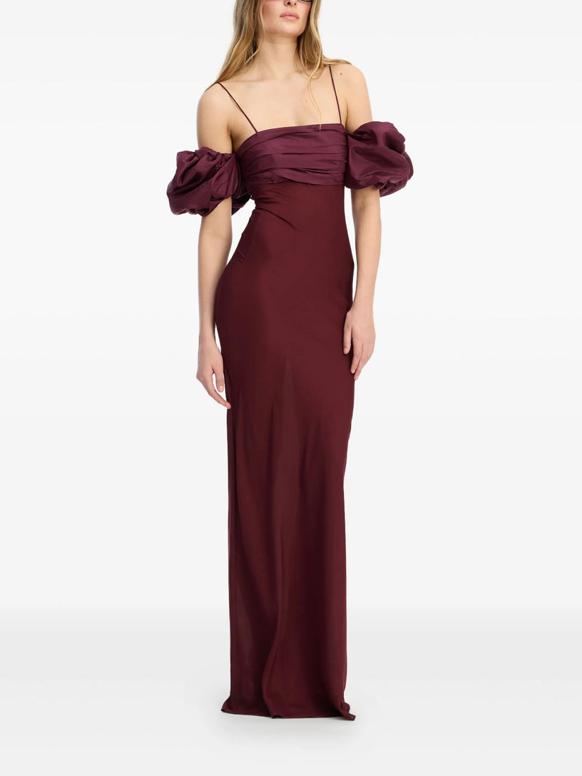 Chiffon dress with puffed sleeves