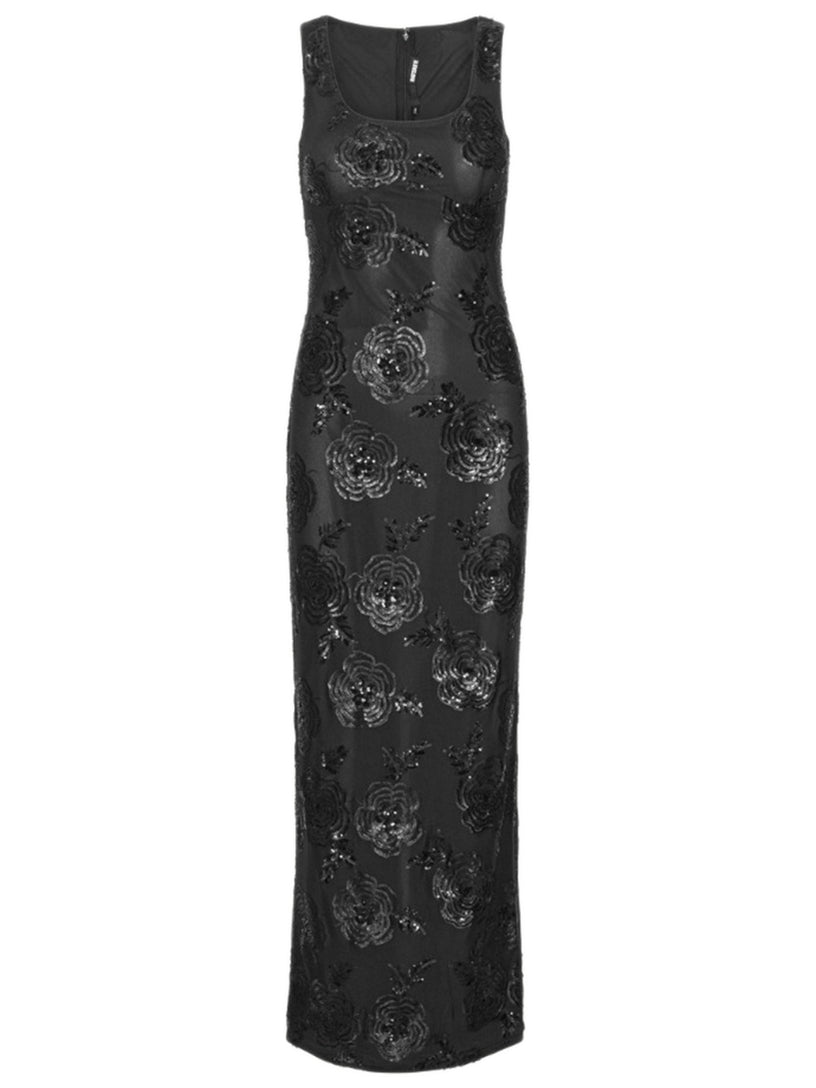 Sequins Fitted Maxi Dress ROTATE Nero