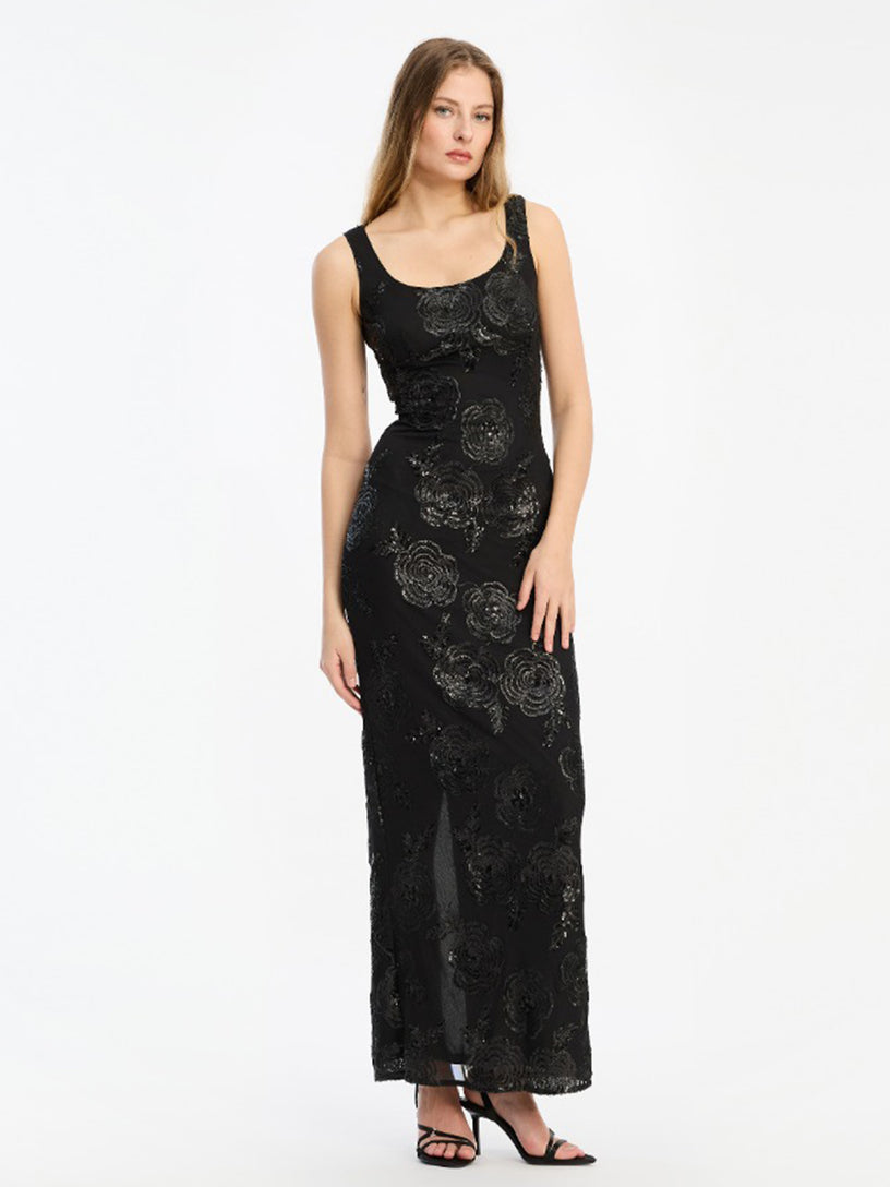 Sequins Fitted Maxi Dress ROTATE Nero | Grifo210 Sequins Fitted Maxi Dress ROTATE Nero | Grifo210
