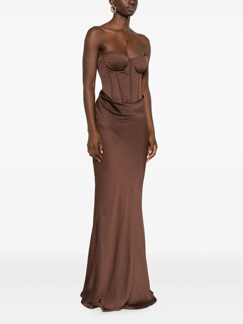 Corset Maxi Dress ROTATE Marrone