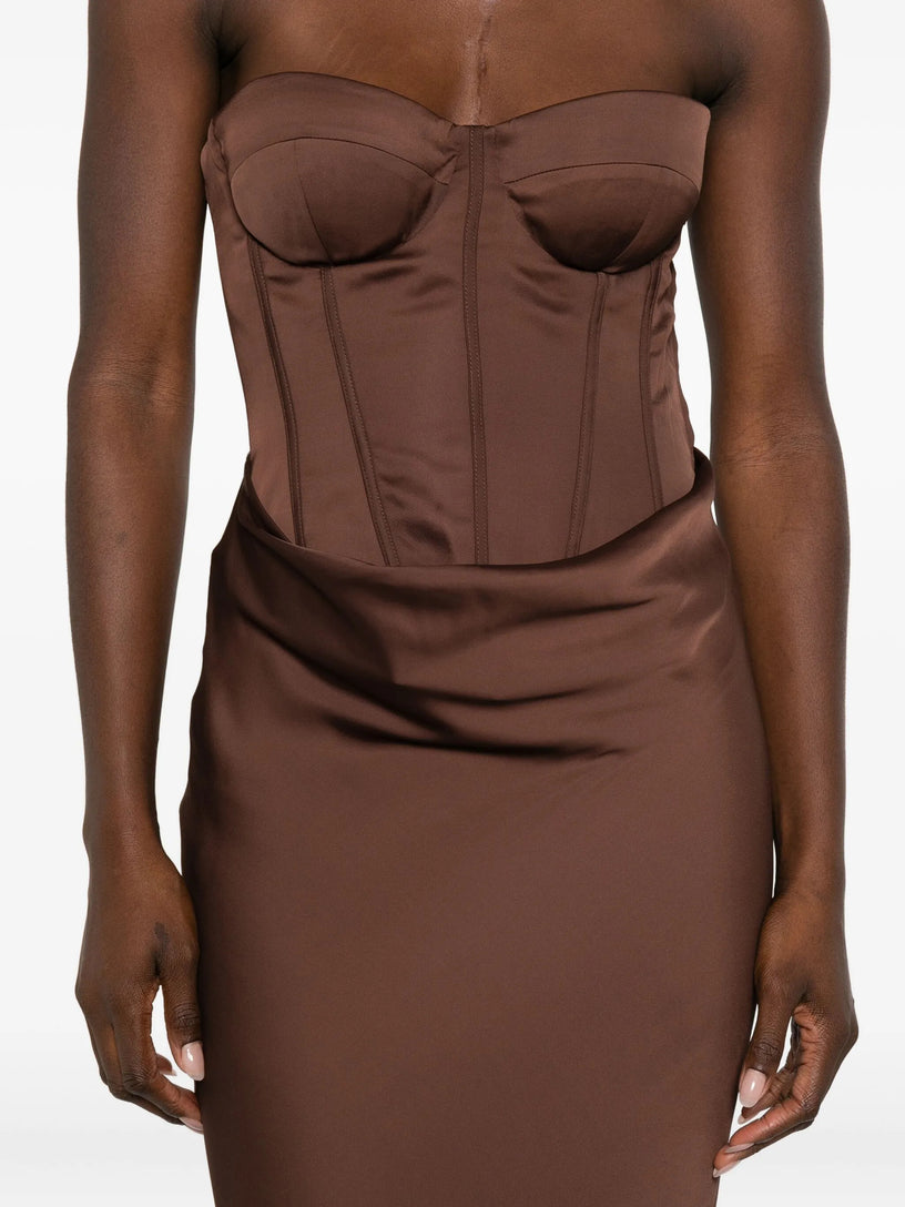 Corset Maxi Dress ROTATE Marrone