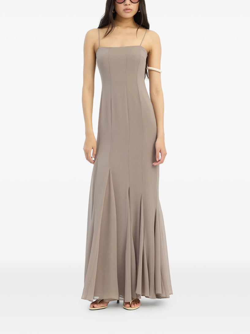 Long chiffon dress with shoulder straps