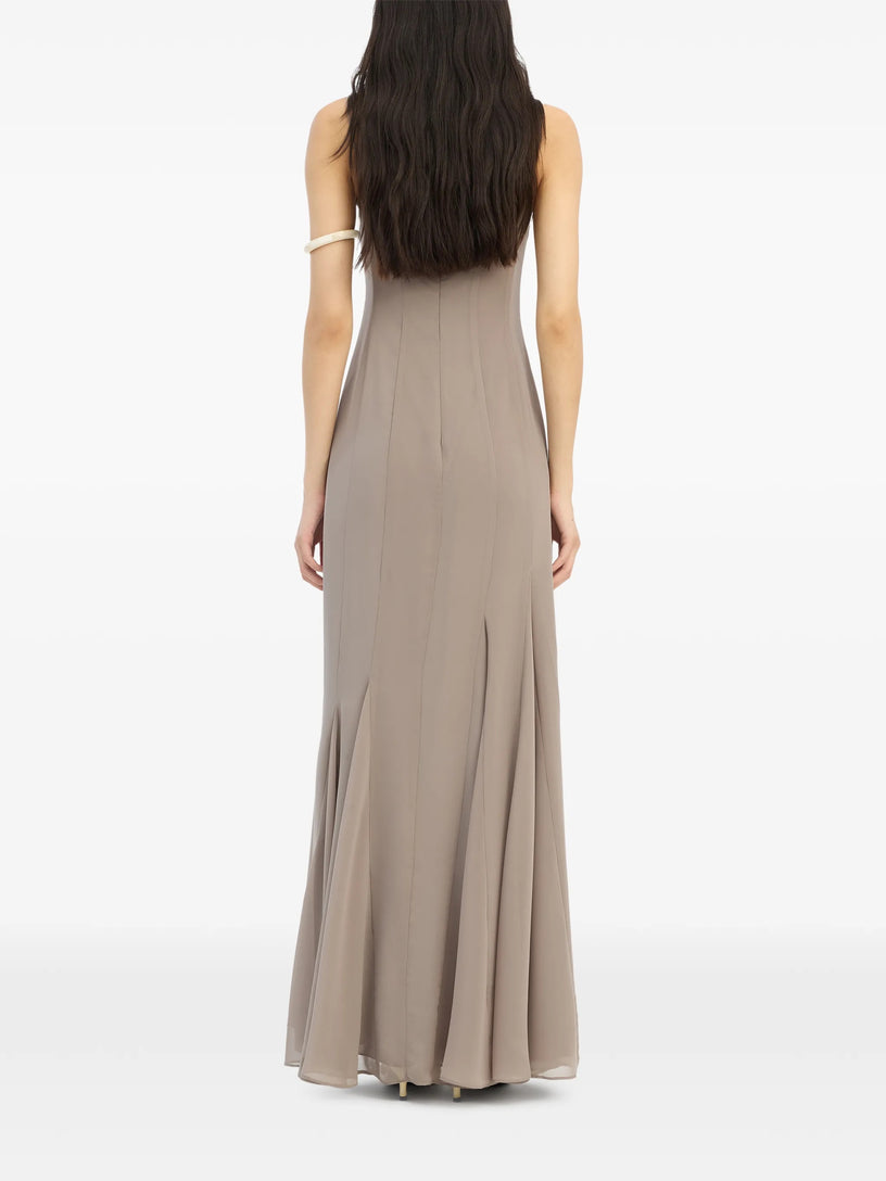 Long chiffon dress with shoulder straps