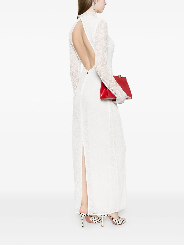 Crew-neck lace dress 
•Open back 
•Zip and button closure at the back 
•Back slit 
•Lined 
•100% polyester 
•Made in China