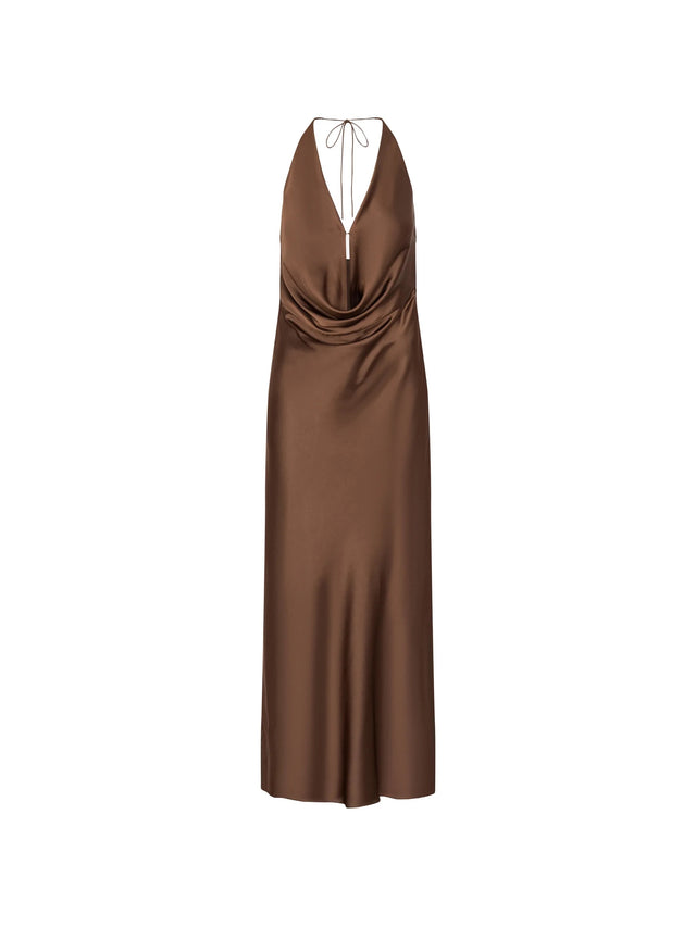 Chiffon dress with halter neckline