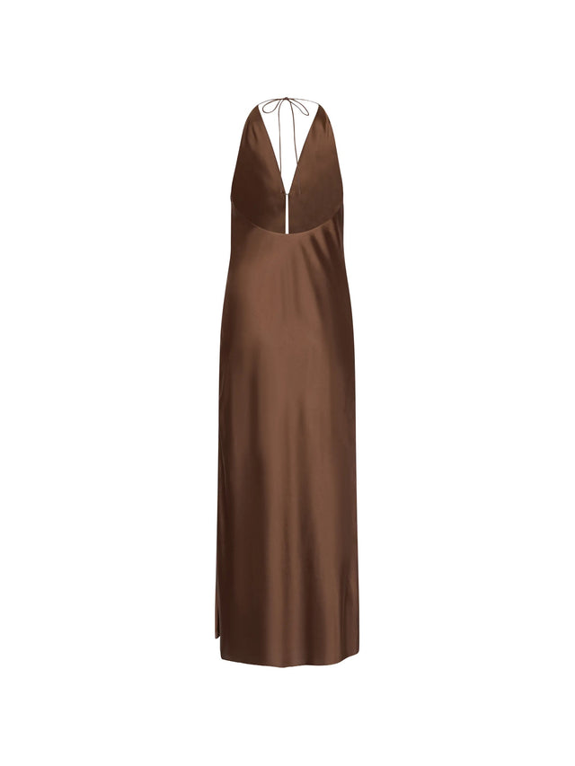 Chiffon dress with halter neckline