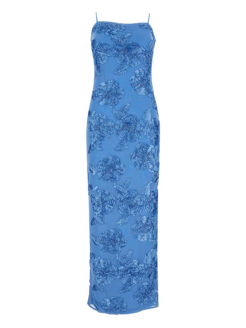 Raised-floral strap maxi dress