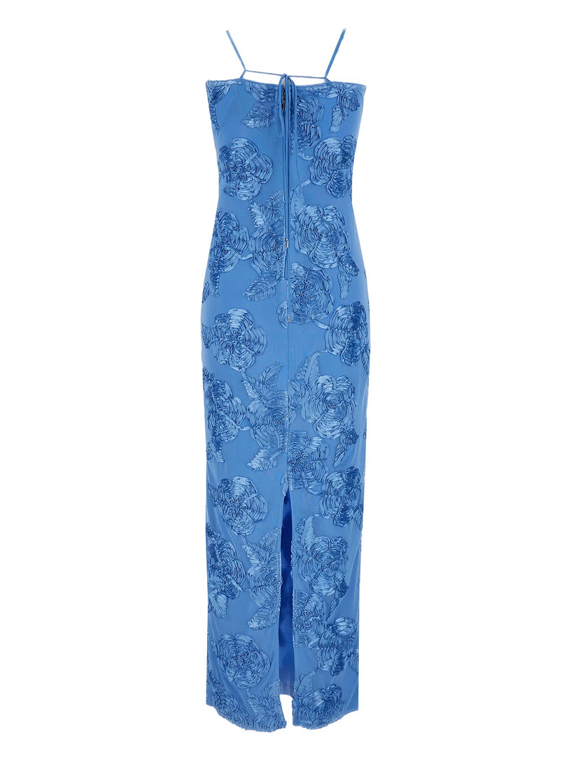 Raised-floral strap maxi dress