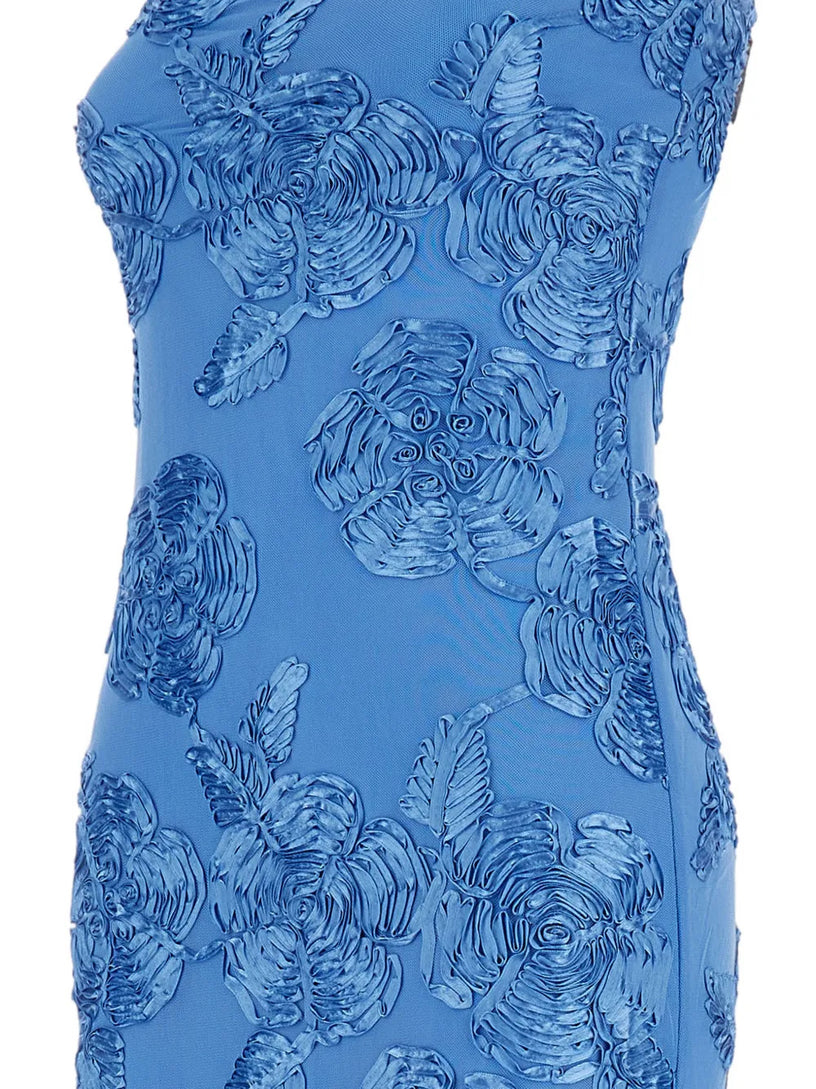 Raised-floral strap maxi dress