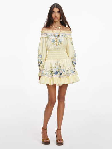 Mini abito in organza con volant e stampa floreale