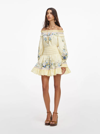 Mini abito in organza con volant e stampa floreale