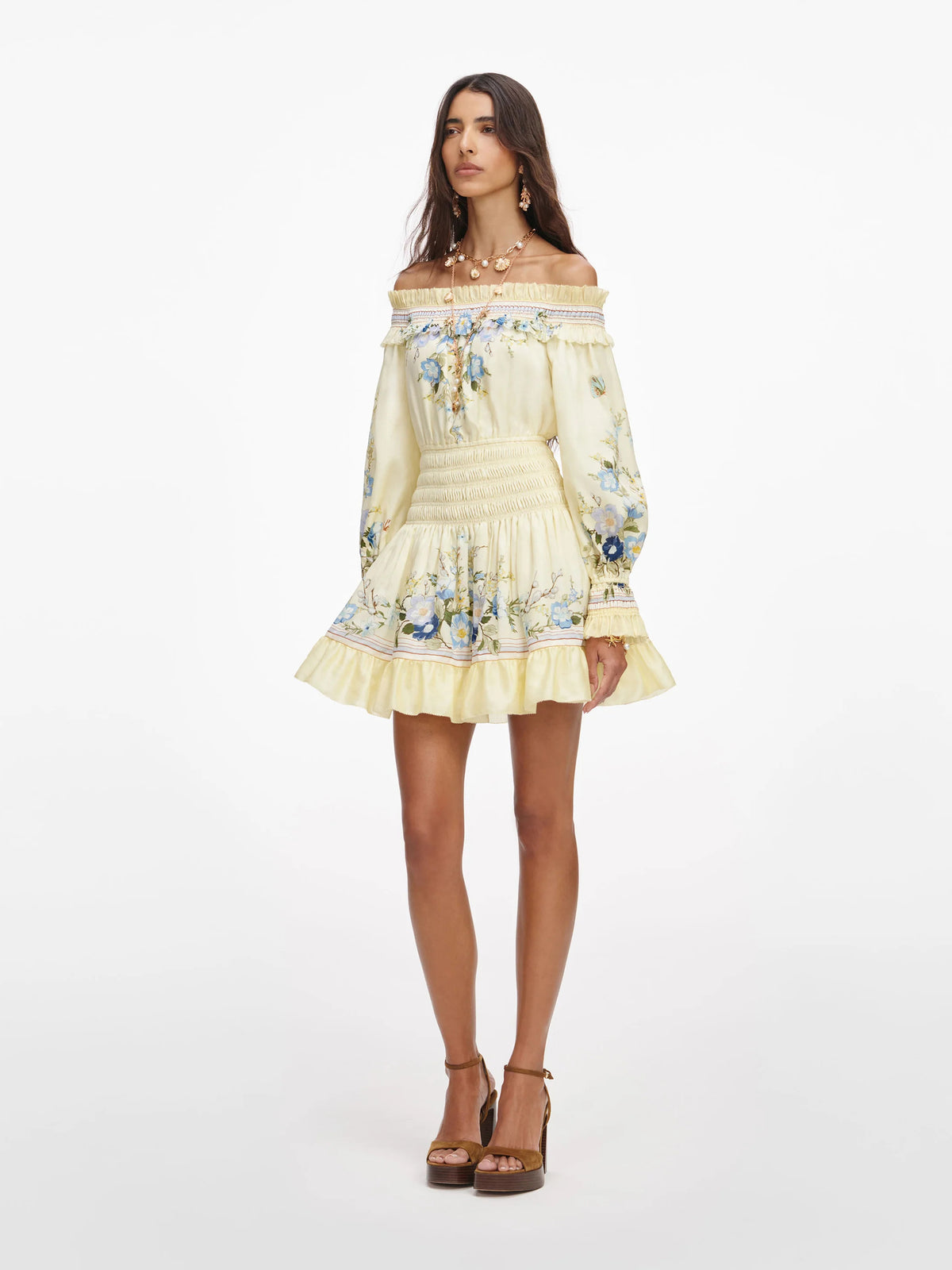 Mini abito in organza con volant e stampa floreale